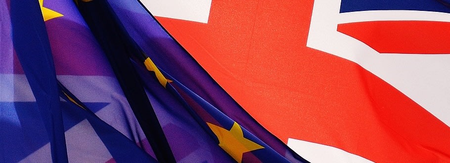 EU flag over Union Jack EU flag over Union Jack