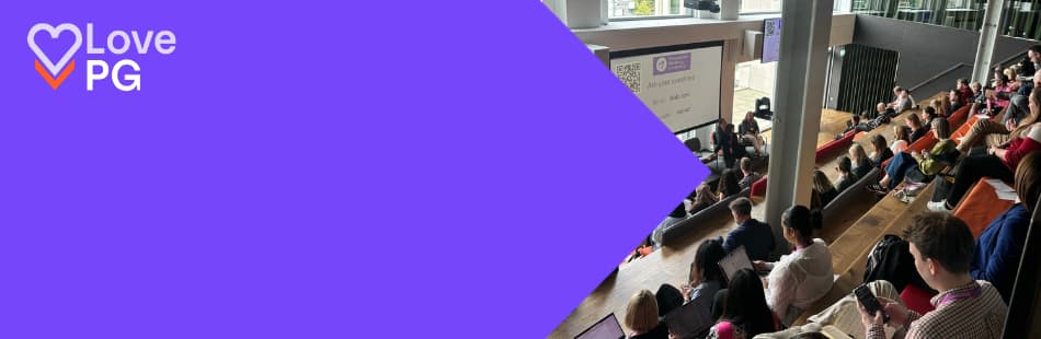 Students laughing and talking outside A busy talk at a conference