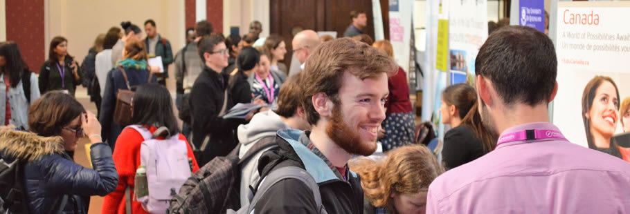 Students at a postgraduate fair