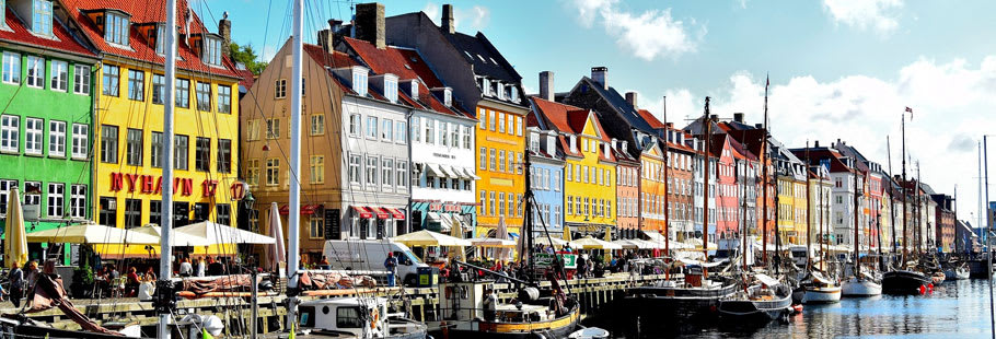 Row of colourful buildings on the waterfront