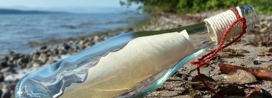 A message in a bottle washed up on a beach